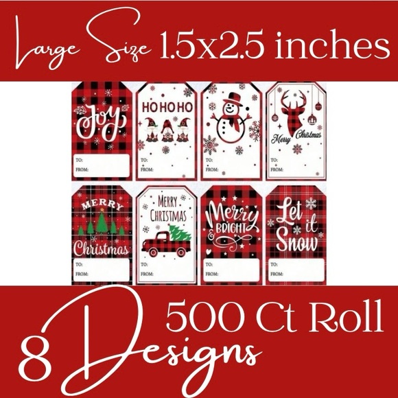 NEW! Christmas Gift Tag Stickers 500 Ct Roll - Picture 1 of 4